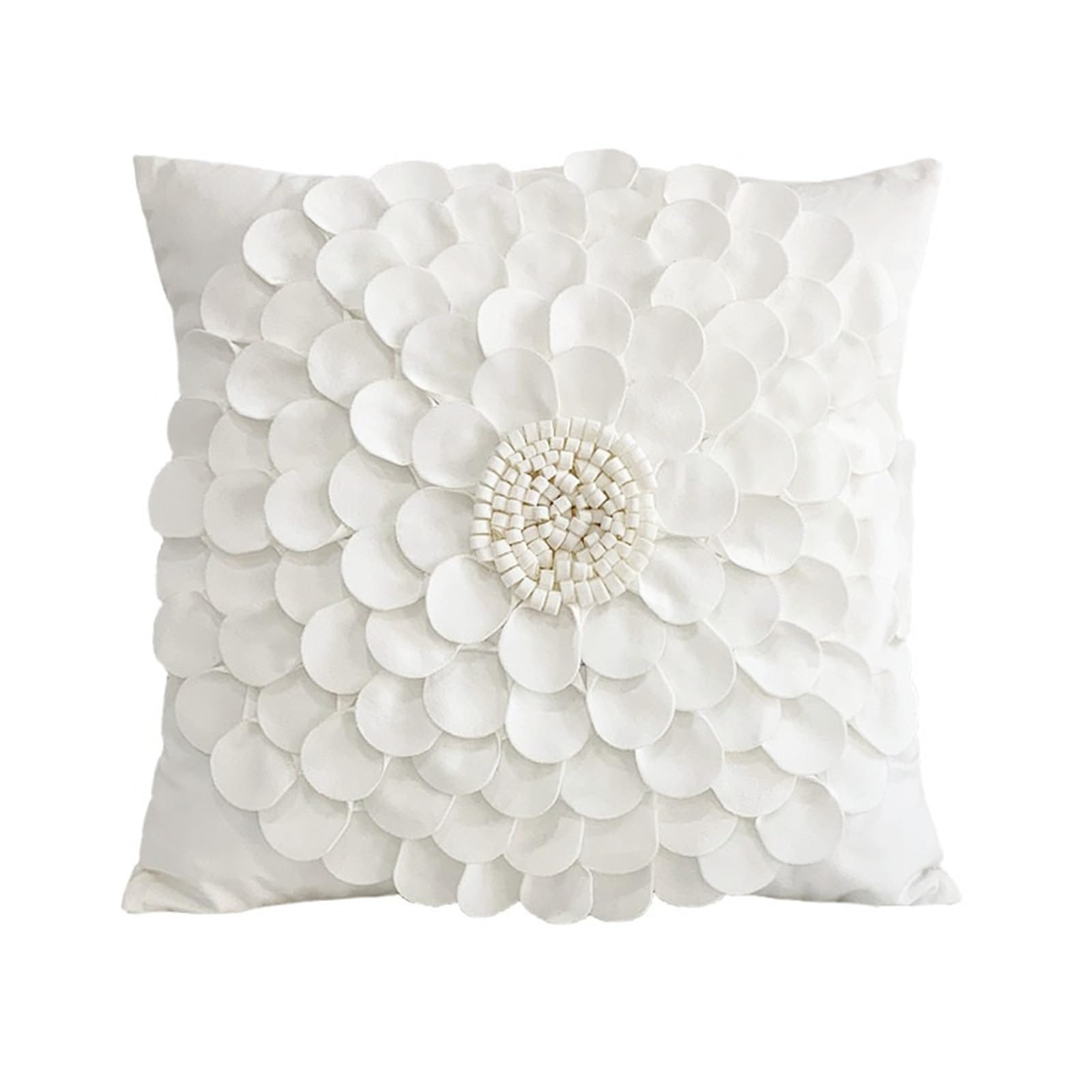 LCKKJHG Chrysanthemum Throw Pillows 3D Sun Flower Cushion Cover White Velvet Sofa Waist Home Decor Pillow Case(White-45x45cm)