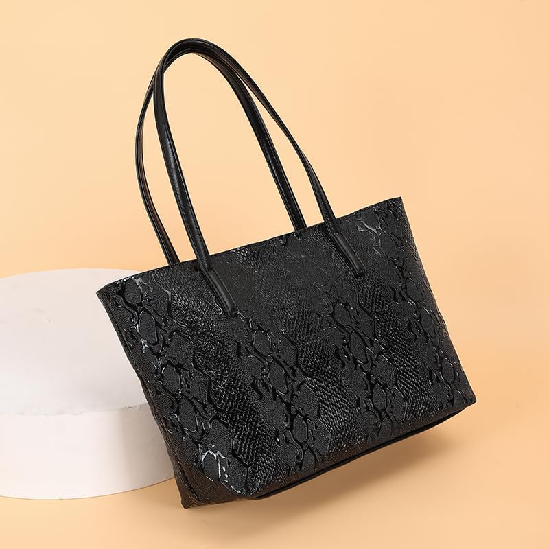 Fashion Women's Shoulder Bag Handbag Foldable Black Python Scale Texture - Image 7