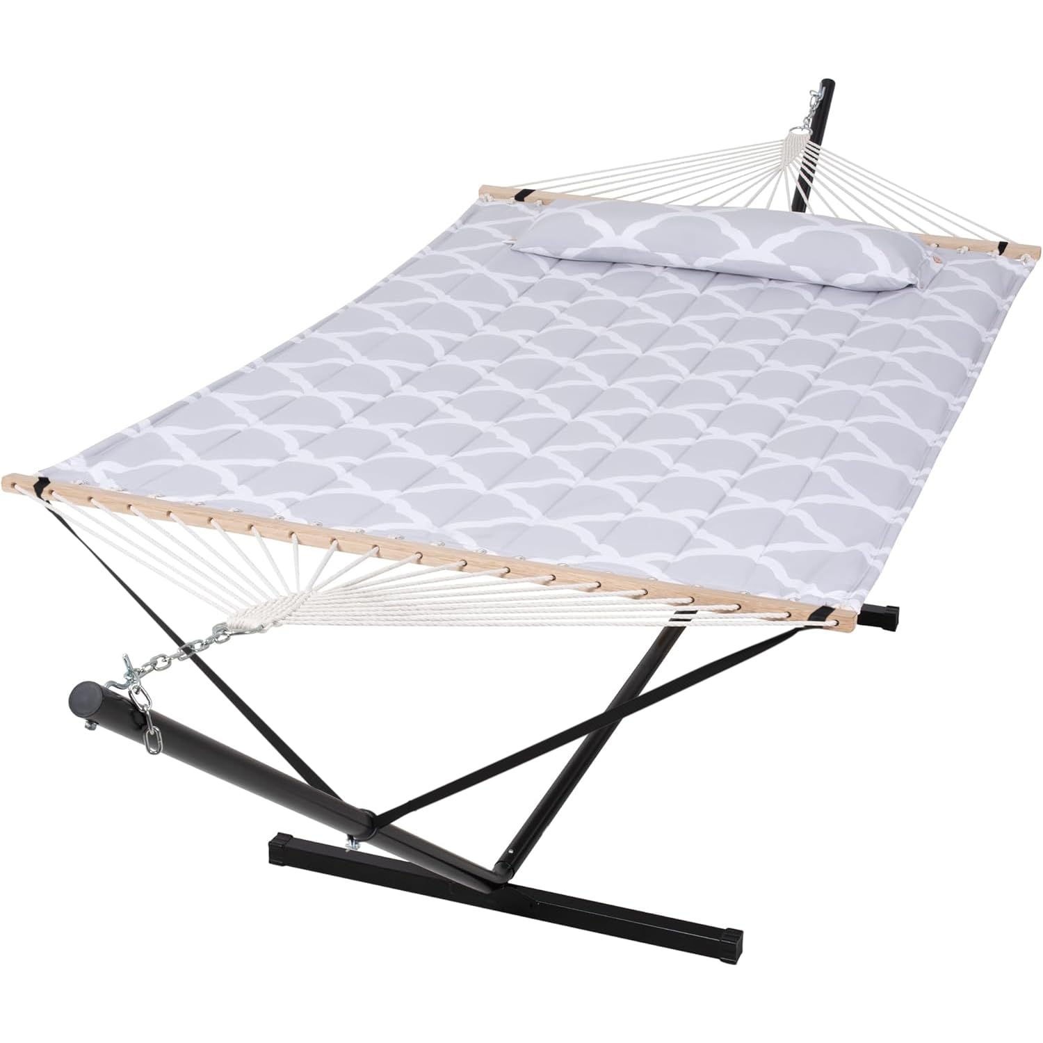 SUNCREAT Double Hammock, Extra Large Quilted Fabric Swing, Gray Cloud