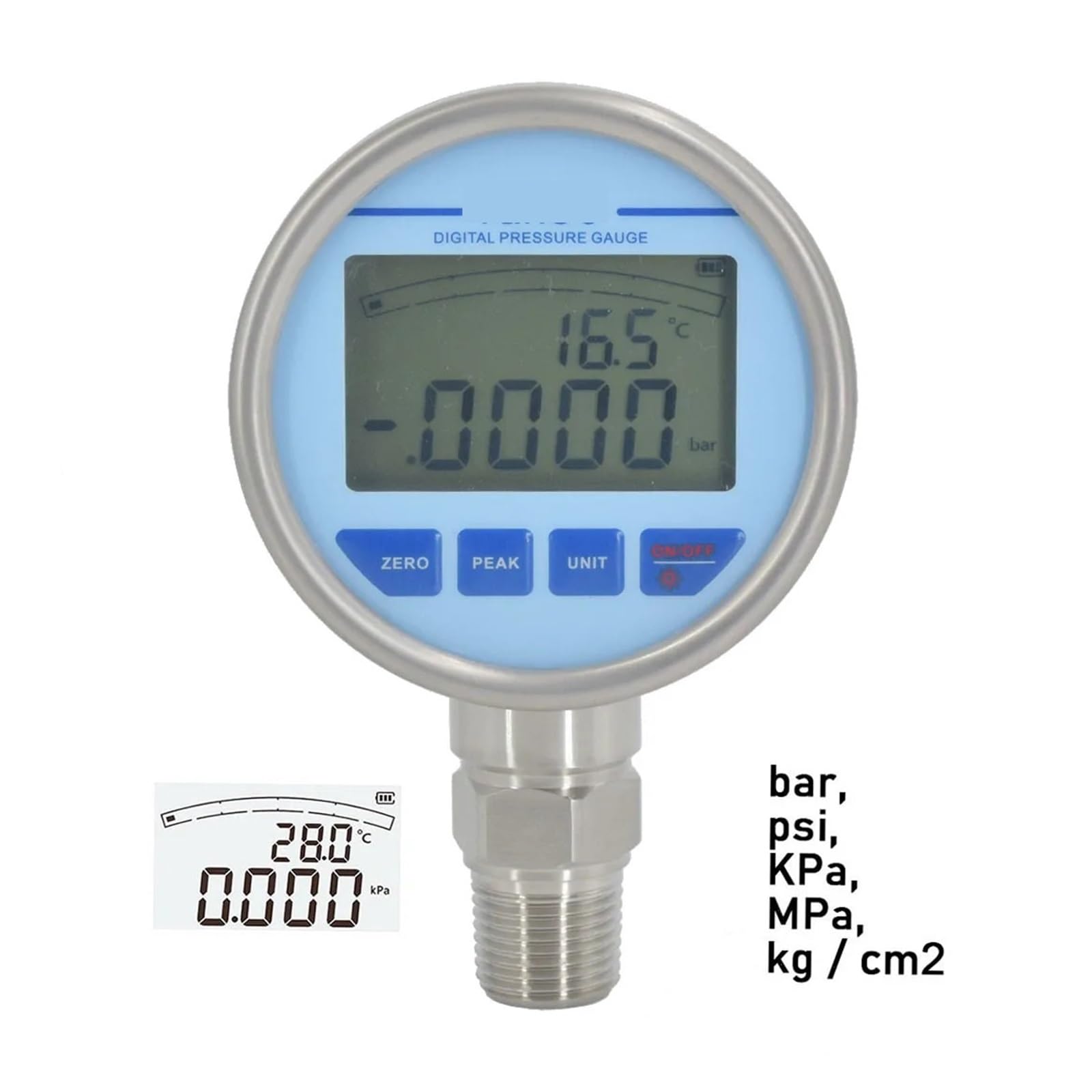 Hydraulisches Manometer, 80 mm Edelstahl-Membran-Wasserdruckmessgerät, Flüssigkeitsmanometer mit Temperatur(0-10MPa)
