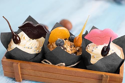 Miniatura 2 de PacknWood 209CPST5M - Papel de tulipán marrón, tulipanes dorado taza de silicona para hornear, revestimientos de cupcakes de tulipán para hornear (4