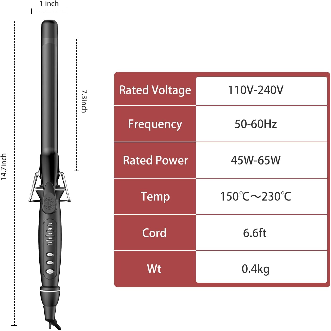 1 Inch Extra Long Barrel Curling Iron, Tourmaline Ceramic Curling Iron with Auto Shut-Off, Dual Voltage 110-240V Hair Curler Suitable for Travel, Including Glove - Image 7