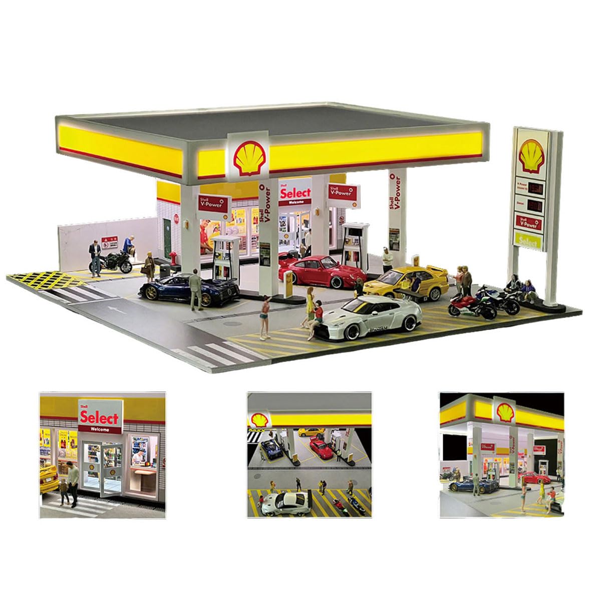 PizazzToy Shell Petrol Station Model, 1/64 Scale Miniature Gas