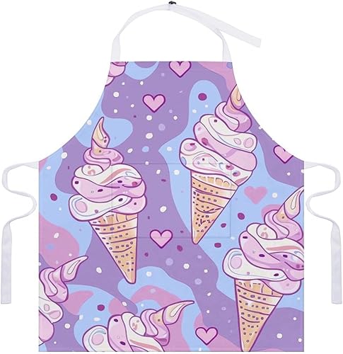 Miniatura 7 de MUSM Apron for Adults - 27.6 X 31.5 Inch, Heavy-Duty Polyester Aprons with Two Large Pockets, Waterproof Light Purple Ice Cream Kitchen Apron for