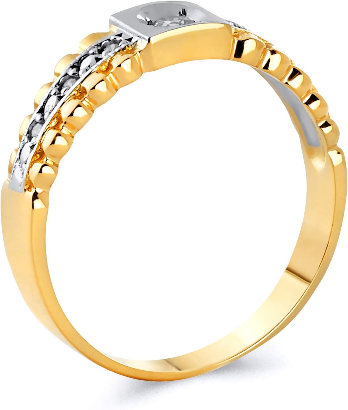Wellingsale Ladies Solid 14k Two 2 Tone White and Yellow Gold Polished CZ Cubic Zirconia Round Cut Engagement Ring with Side Stones and Wedding Band Bridal Set