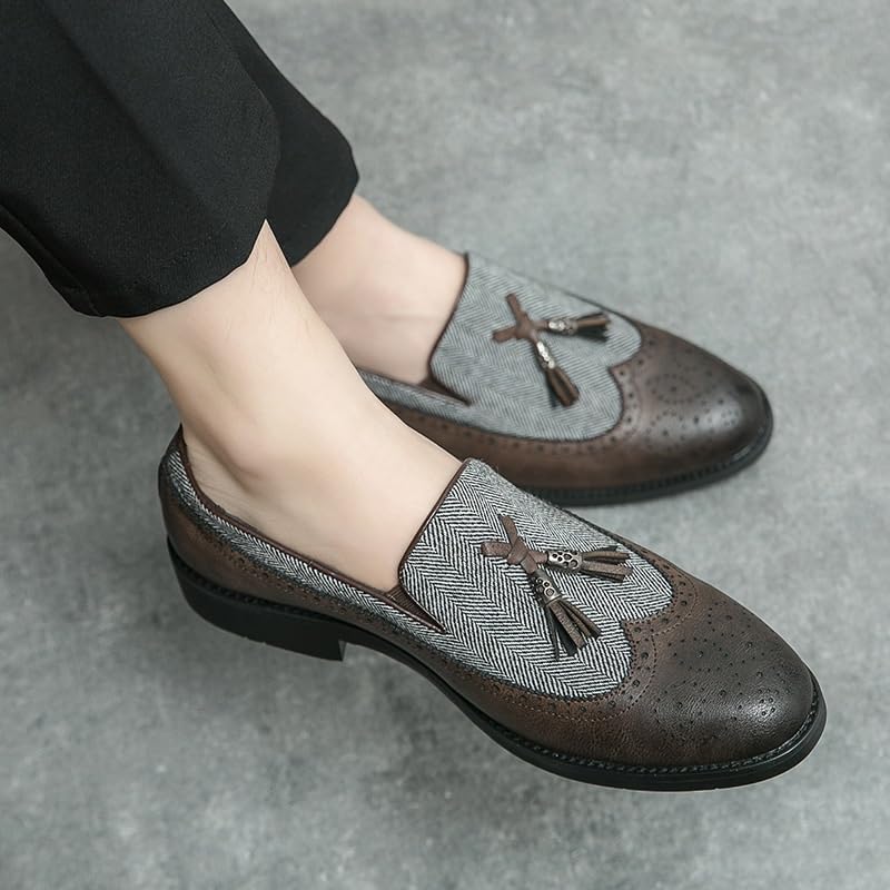 Men's Tassel Brogue Dress Shoes Party Outdoor Plain Toe Slip Resistant Low Top Rubber Sole Non Slip Wedding French Leather Slip On2