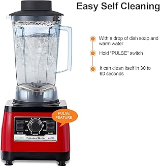 BioloMix Heavy Duty Professional Blender, Peak 2200W Commercial Grade Bar Blender With 70Oz Container For Shakes, Smoothies, Ice Crushing, Frozen Fruits, Soups, Dry Grinding (Red)