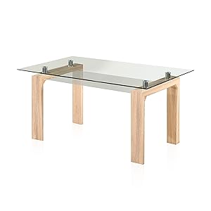 duehome | Mesa de Comedor Fija, Mesa Salon o Cocina, Modelo Lou, Acabado en Cambrian y Cristal Templado, Medidas: 150 cm (Largo) x 90 cm (Ancho) x 75 cm (Alto)