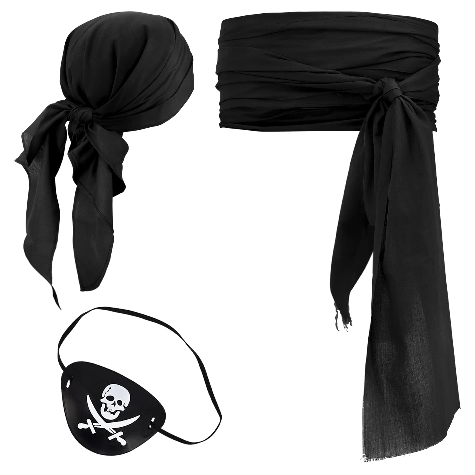 3 PCS Halloween Pirate Costume Women Men Head Scarf Hat Accessories Pirate Sash Belt Pirate Bandana Headband Waist Belt