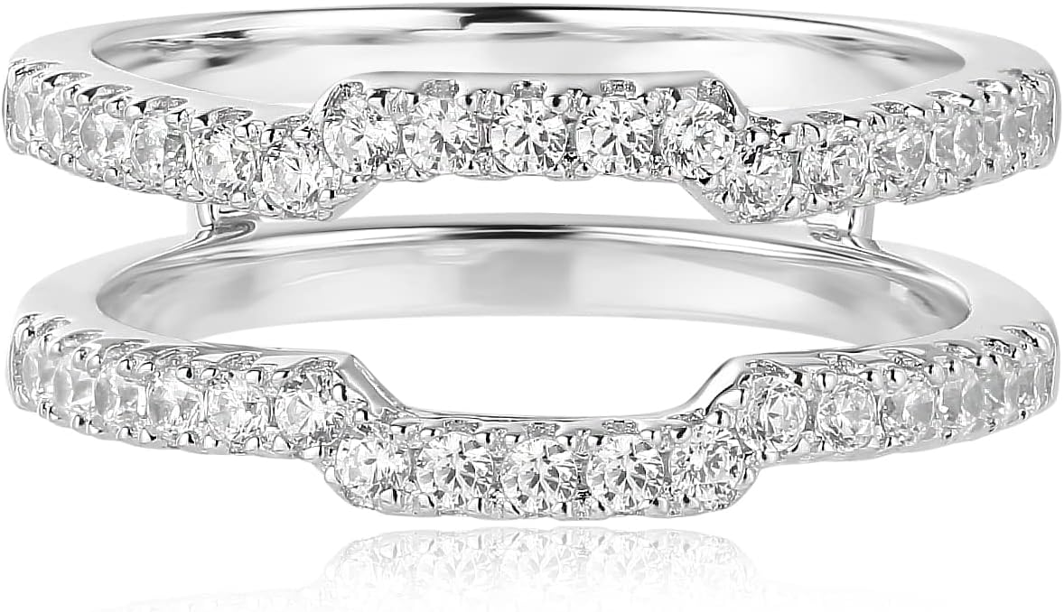 Cubic Zirconia Curved Wedding Band for Women Guard Ring Enhancers Engagement Ring 925 Sterling Silver/Rose Gold Plated/Yellow Gold Plated Size 5-10