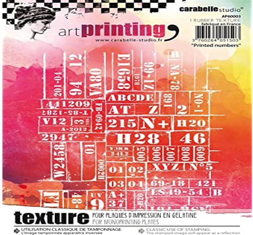 Art Rubber Texture Stamp, Printed Numbers, Rectangle for Gel Monoprint Plates, One Size, Multi-Colored