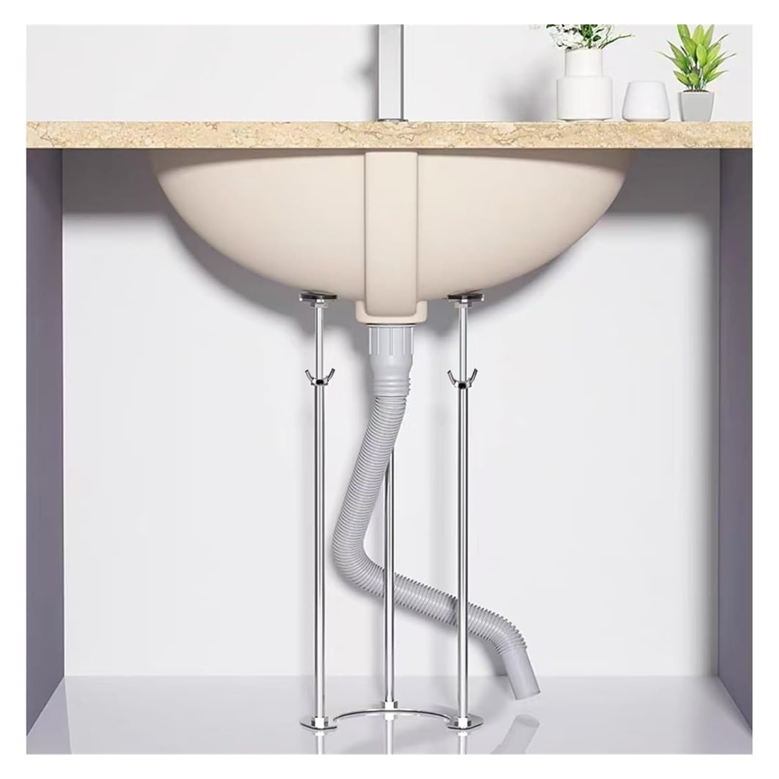 Unterbau-Spülenhalterungen, Teleskop-Spülbeckenhalterungen for Küche und Bad, Stützbeine for Unterbaubecken(Height 28-38cm(11"-15"))