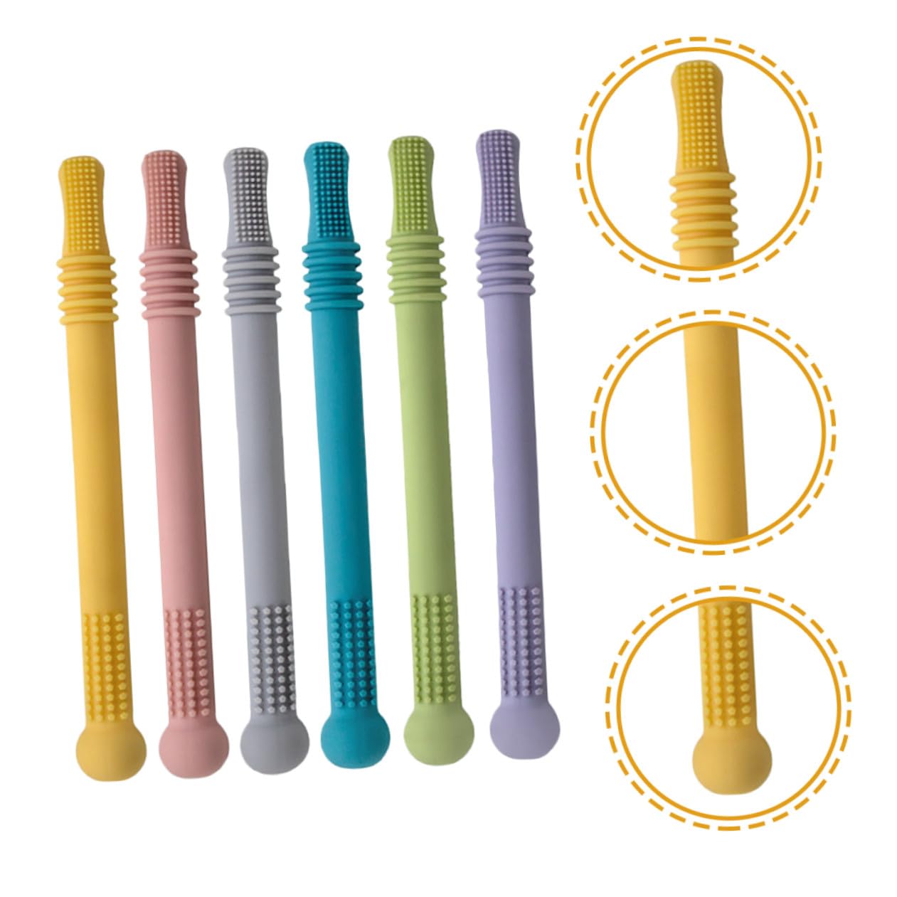 Kisangel Molar Tube in Silicone, Set da 6 Pezzi, per Dentizione | Tubo Cavo, Regali Shower e Compleanno, Presa Facile, Massaggio Gengive
