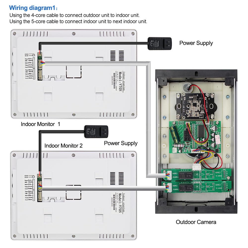 Due Vie Audio Porta Video Citofono con Schermo da 7 pollici Videocitofono Citofono Campanello per Casa/Sppartamento per 2 Casa