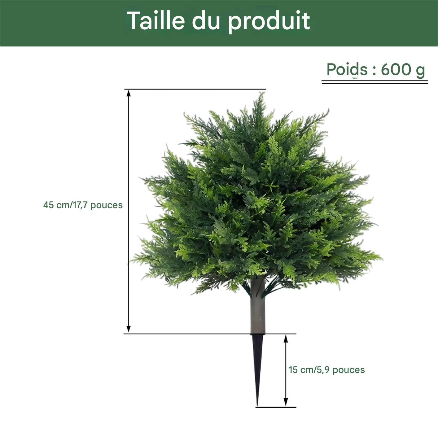 Arbres Topiaires Cèdre Artificiels Extérieur,Imitation Buissons Cyprès - Conifère Persistant Résistant Aux Intempéries 60 Cm avec Piquet De Sol pour Terrasse Jardin