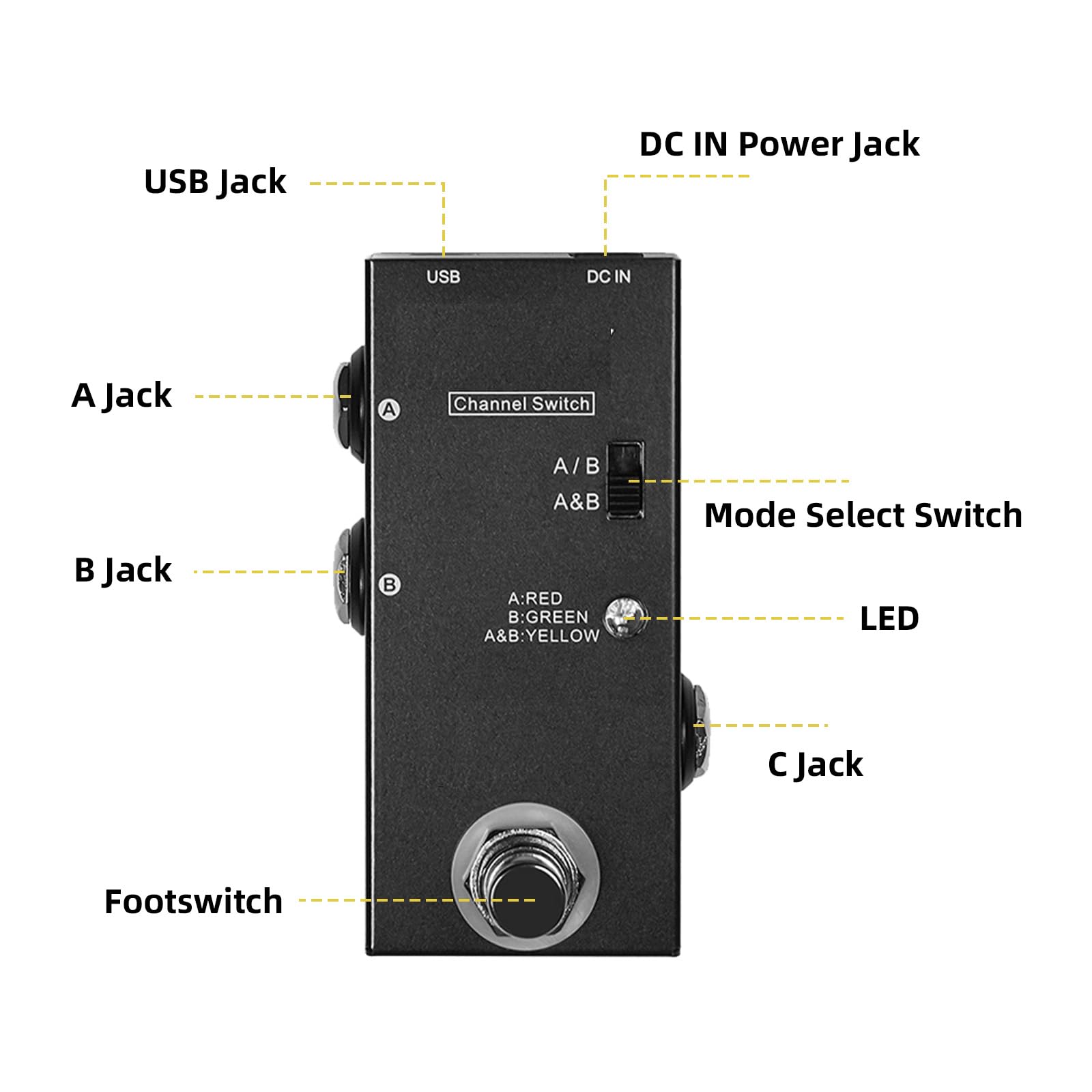 ABY Line Selector AB-Schalter Mini-Gitarreneffektpedal True Bypass Gitarren-Bass-Pedal AB-Box – ABY-Kanalschalter