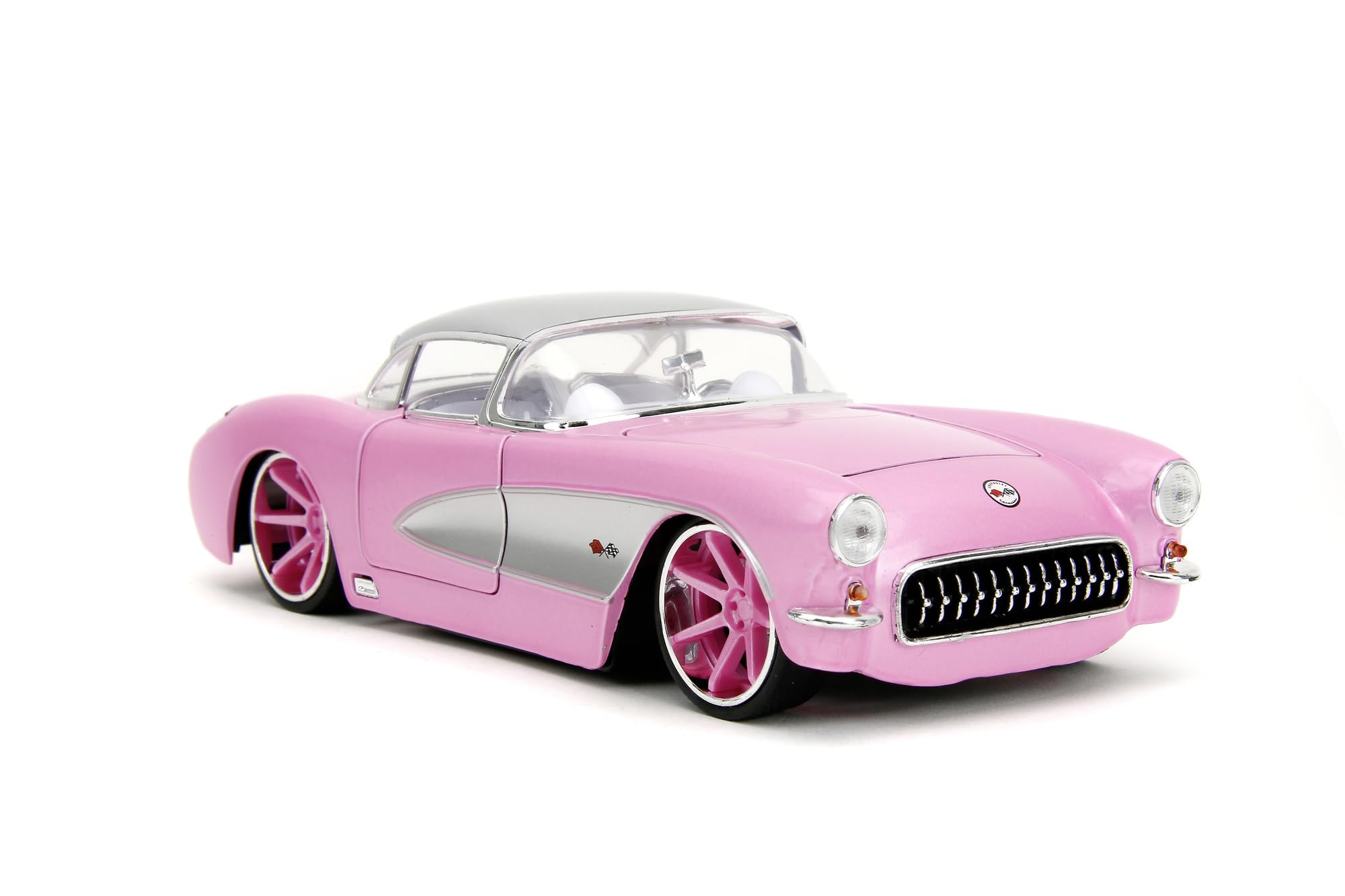 Pink Slips 1:24 1957 Chevy Corvette Die-Cast Car w/Base, Toys for Kids and Adults