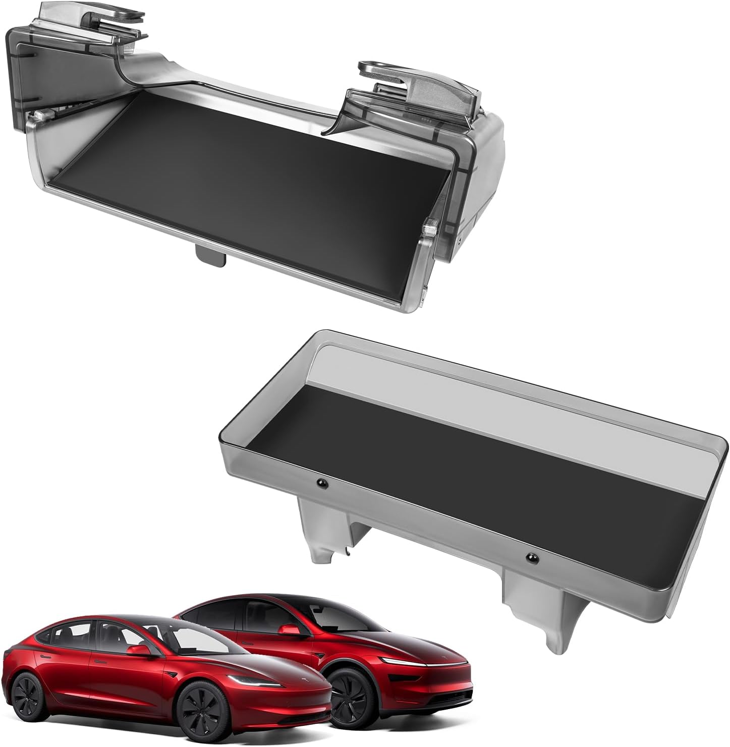 Under Screen Storage Organizer for 2026 New Model Y Juniper,[Retractable & Tool-Free] Under Screen Storage Box with Behind Screen Tissue Holder Compatible with Tesla 2025-2026 Model Y Juniper
