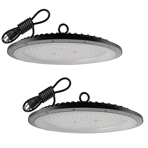 ZHPINGMX 2 Pack UFO LED High Bay Light, 6500K 200W, Black, 21000 LM, IP65 Waterproof, Industrial, High Bay LED Shop Lights