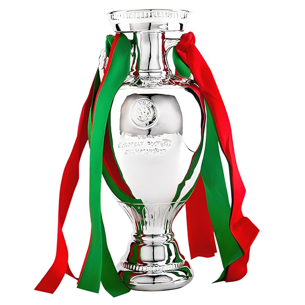Haodagess Delaunay Football Champions Trophy Replica Resin Europe Cup Football Trophies With 3 Color Ribbon Fans Home Decoration Commemorative Collection Display Ornaments,26cm