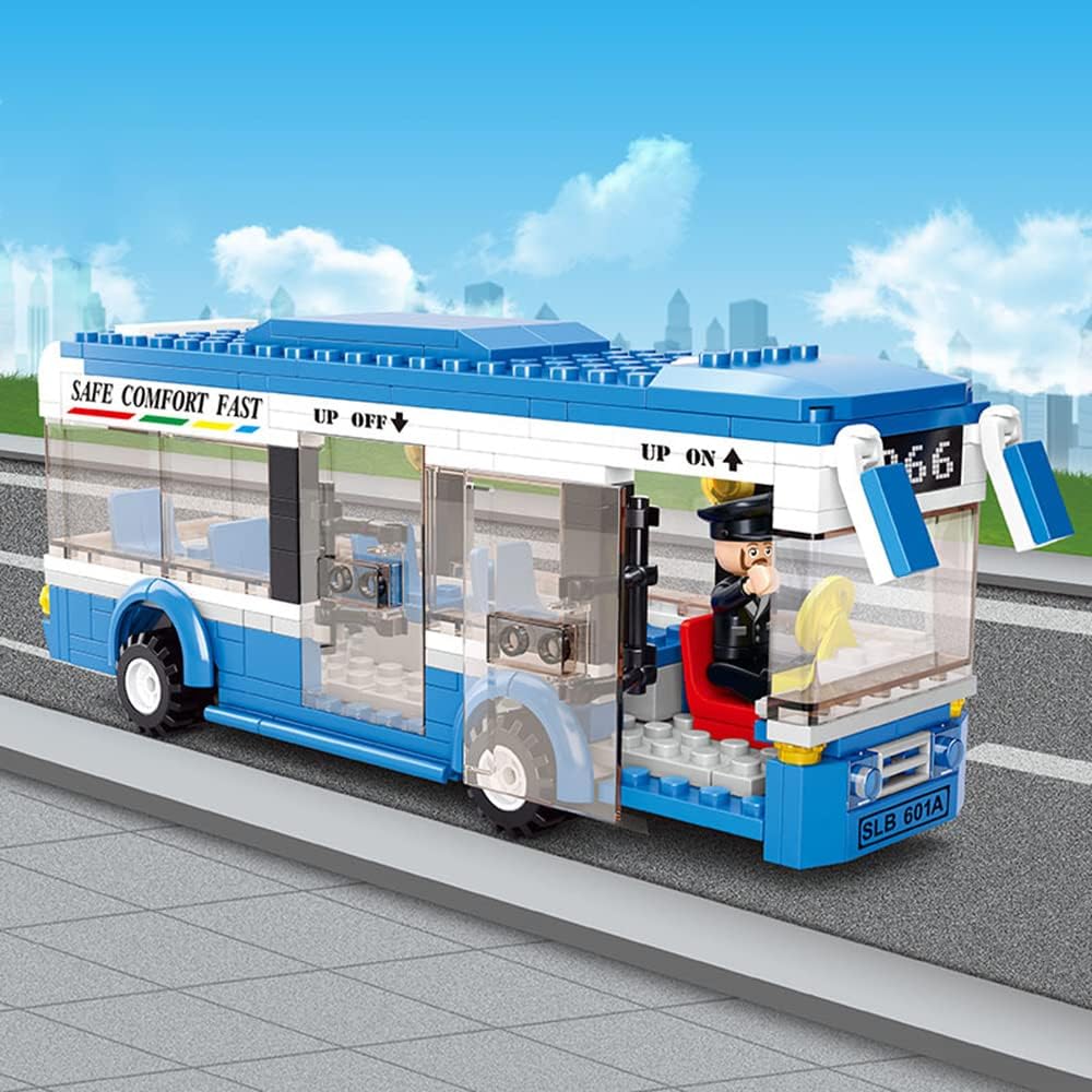 Kids School Bus Building Blocks Toy Set, City Bus Station Educational Building Toys for Boys & Girls Ages 6+