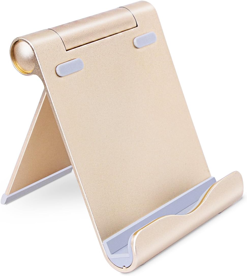 Universal Cell Phone Holder,Aluminum Alloy Metal Smartphone Stand Mount Holder for iPhone 7 Plus/ 6s/6 Plus/5/5S/SE, iPad Air 2/iPad 2 3 4/iPad Mini,Galaxy S8/S8 Plus/S7/ S7 Edge/ S6/ Note7 (Gold)