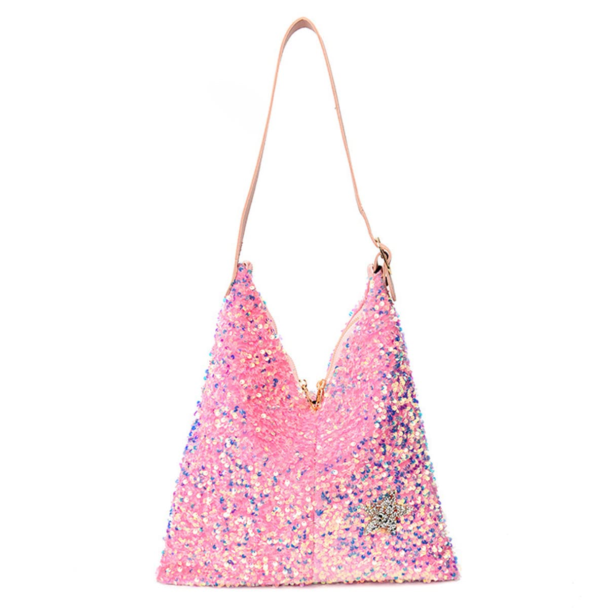 WIGUYUN Womens Mermaid Sequins Shoulder Bag Reversible Sequin Handbag Purse Sparkling Tote Shiny Hobo Bag Pink