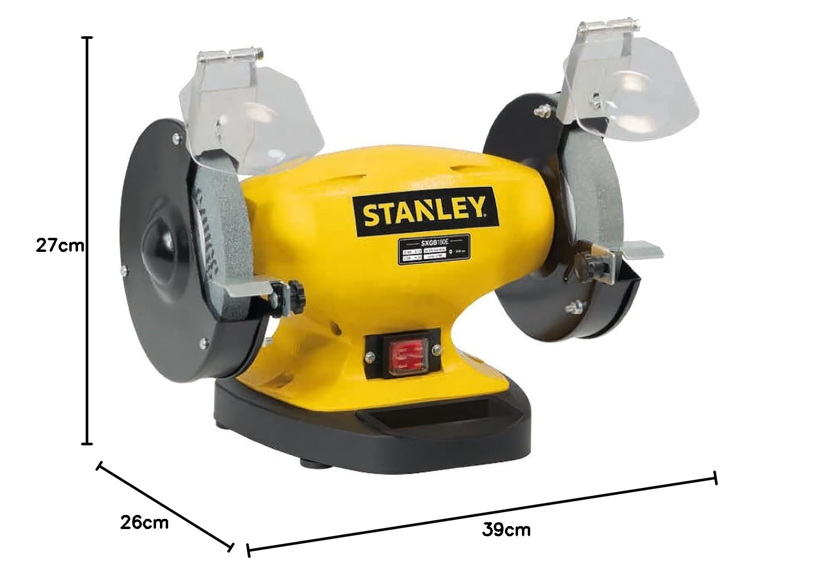 STANLEY - Touret à meuler d'atelier 330W Ø150 mm – Double meule grain 36/60, moteur à induction, affûtage atelier