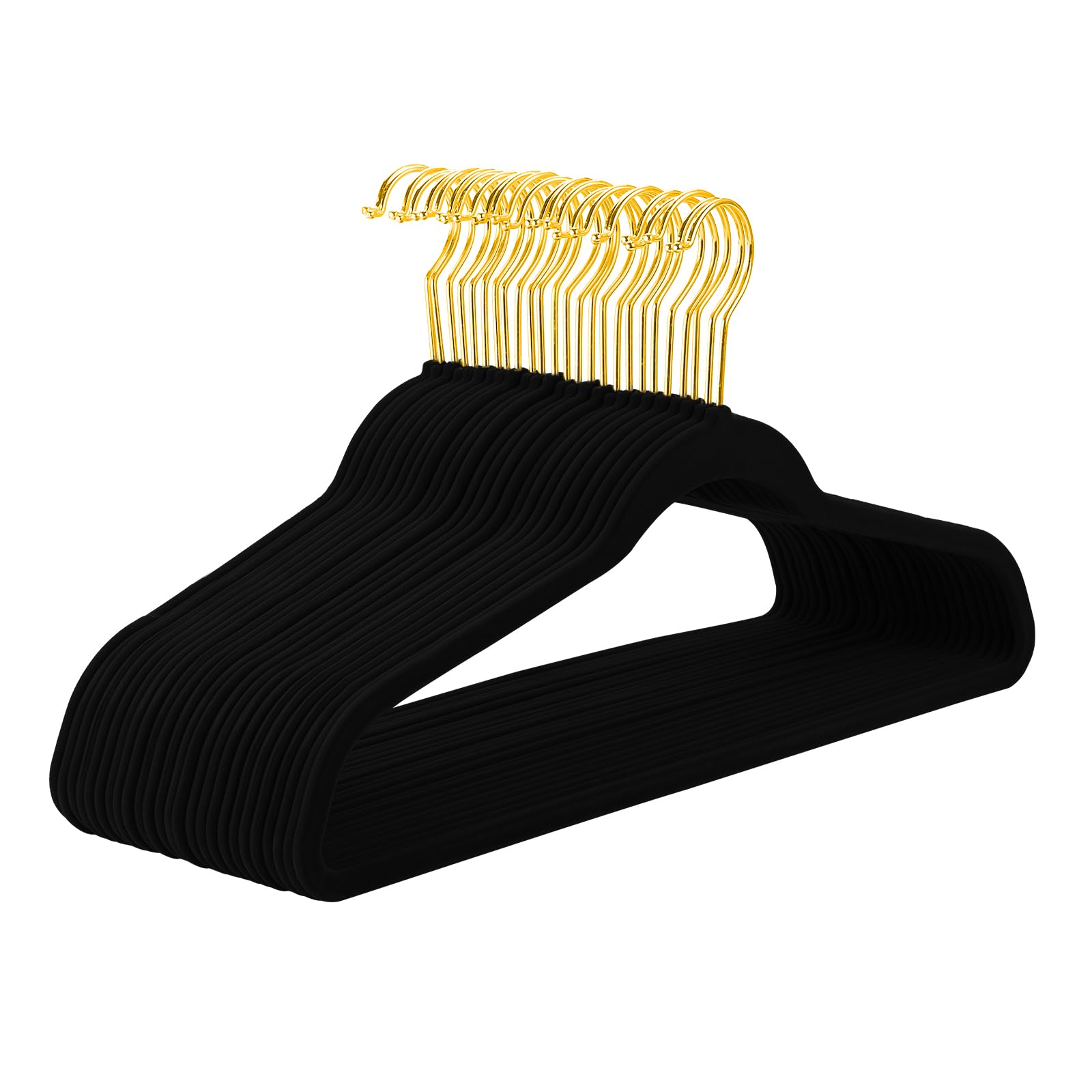 Photo 1 of MIZGI Black Velvet Hangers, Premium Gold Finish, Non-Slip Felt, Heavy Duty, Durable Suit Hangers, Space Saving - 60 Pack