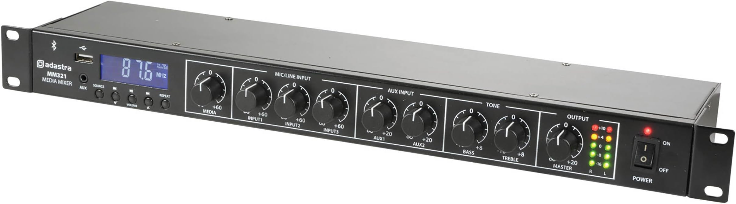 Rack Mixer with Bluetooth & USB/FM Player by Adastra