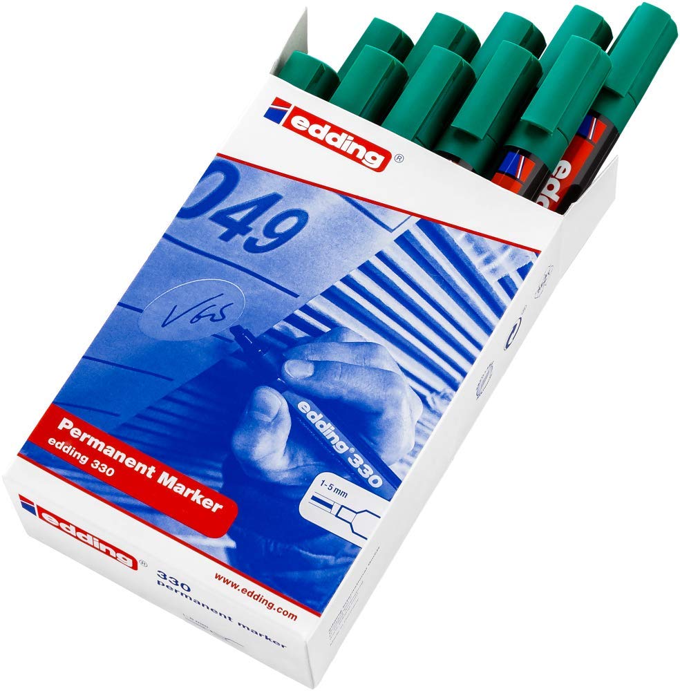 edding 330 permanent markör - yeşil - 10 kalem - 1-5 mm kesik uçlu