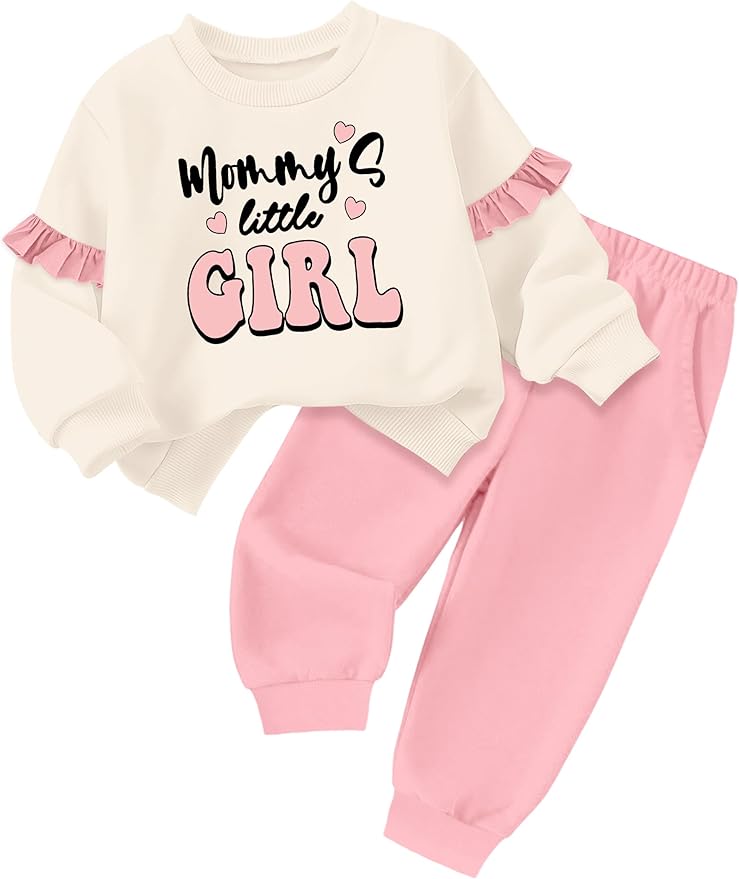 Toddler Girl Clothes Ruffle Long Sleeve Baby Girl Clothes Solid Crewneck 2pcs Outfits Sweatshirt Pant Sets 12M-4T