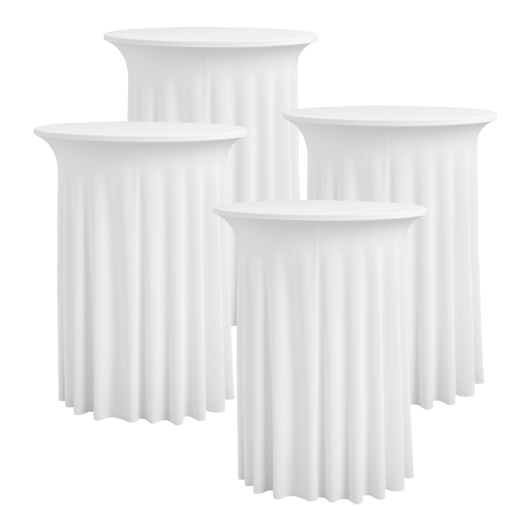 Photo 1 of 2 pk White Cocktail Table Cloth Round 32×43in-High Top Highboy Bar Cocktail Tablecloths-Wrinkle Free Stretchy Fitted Spandex Table Covers with Ruffle Desk Skirt for Wedding Banquet Party Tables