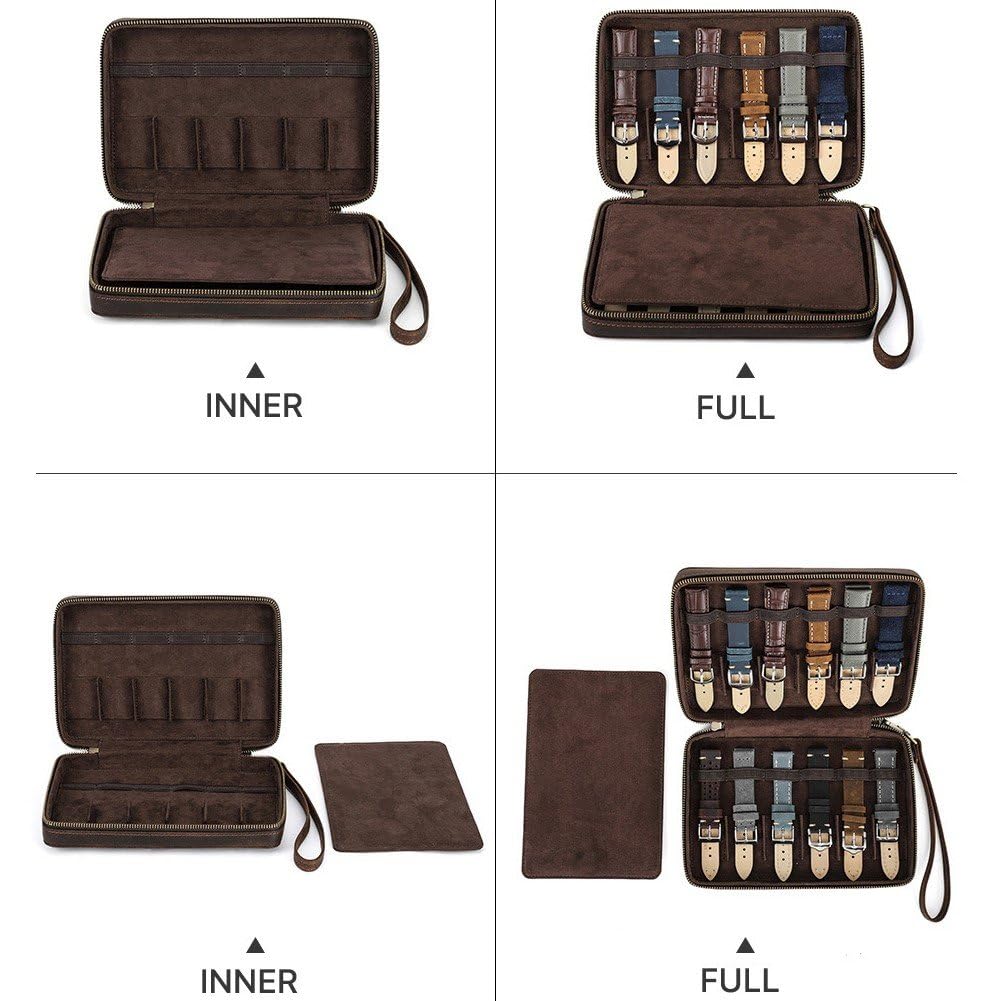 Luxylei Leder-uhrenarmband-Box, Uhrenarmband-aufbewahrung, Reißverschluss-etui, Organizer Für 12 Uhrenarmbänder, Kompatibel Allen Serien Von Uhrenarmbändern Und Zubehör Fashion