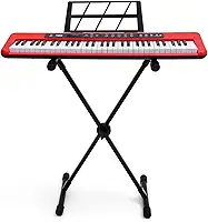 Kit Teclado Arranjador Kobe KB-150 RD Vermelho 5/8 61 Teclas Com Suporte em X