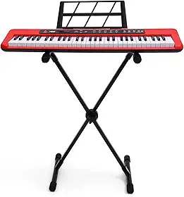 Kit Teclado Arranjador Kobe KB-150 RD Vermelho 5/8 61 Teclas Com Suporte em X