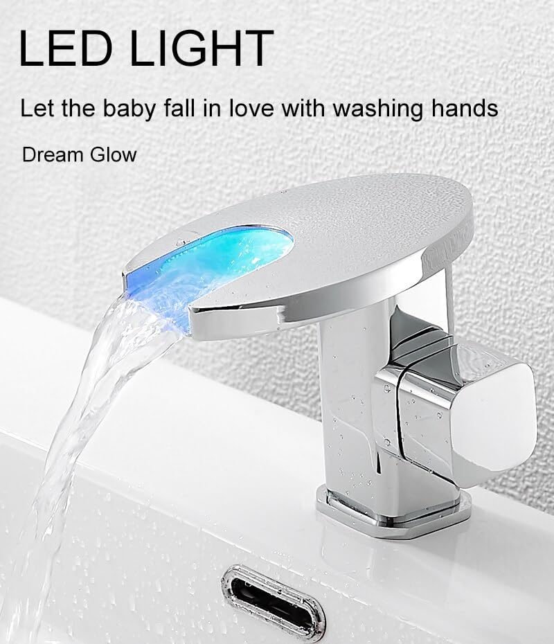 Grifo de Lavabo LED Cascada para evitar salpicaduras y regular la temperatura con facilidad 3