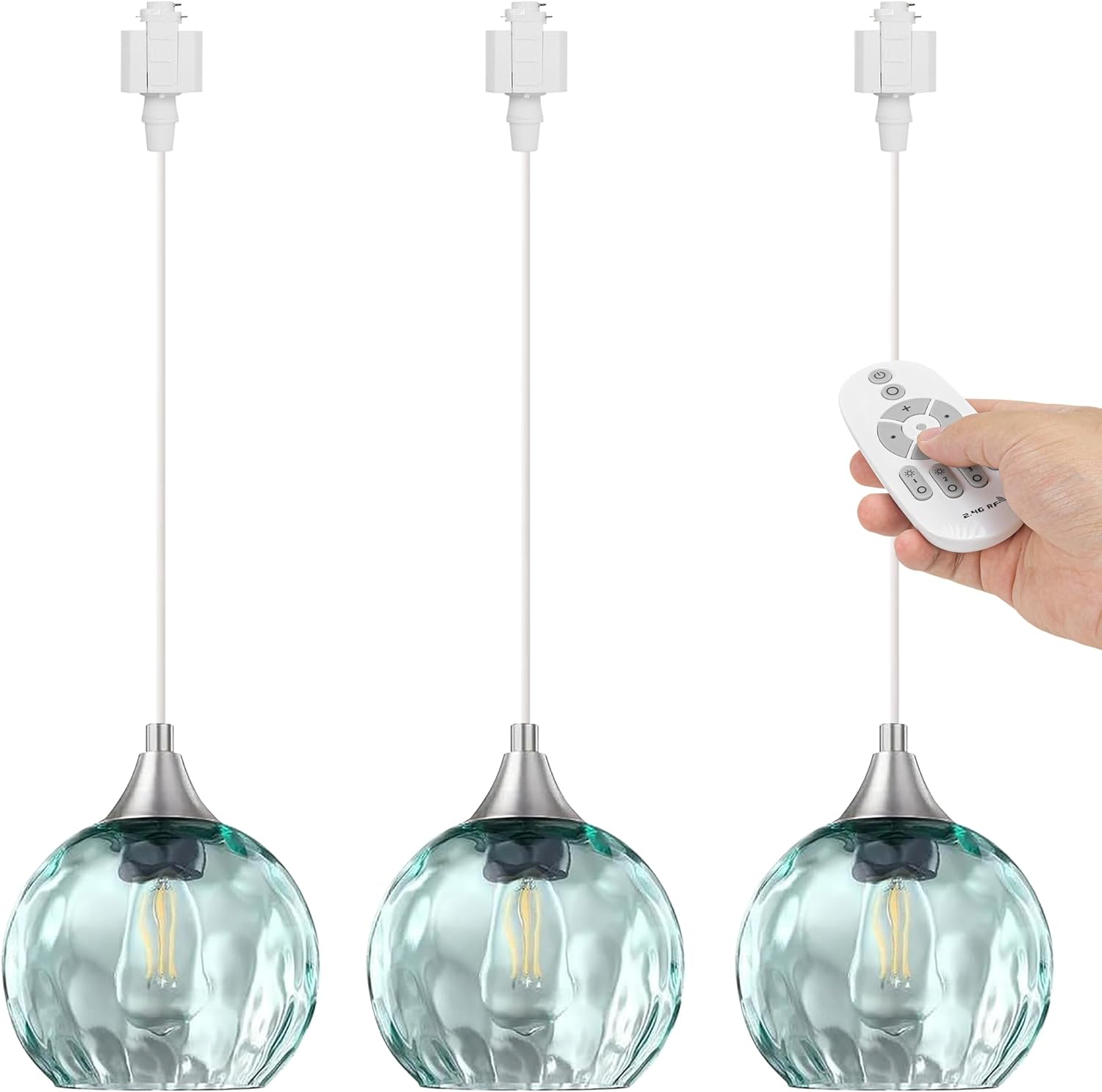 Kiven H-Type Track Lighting Pendants Dimmable,Modern h Track Pendant Lights with Green Glass Globe,Decorative Track Lighting Fixture for Kitchen Hallway Restaurant Shop(3-Light)