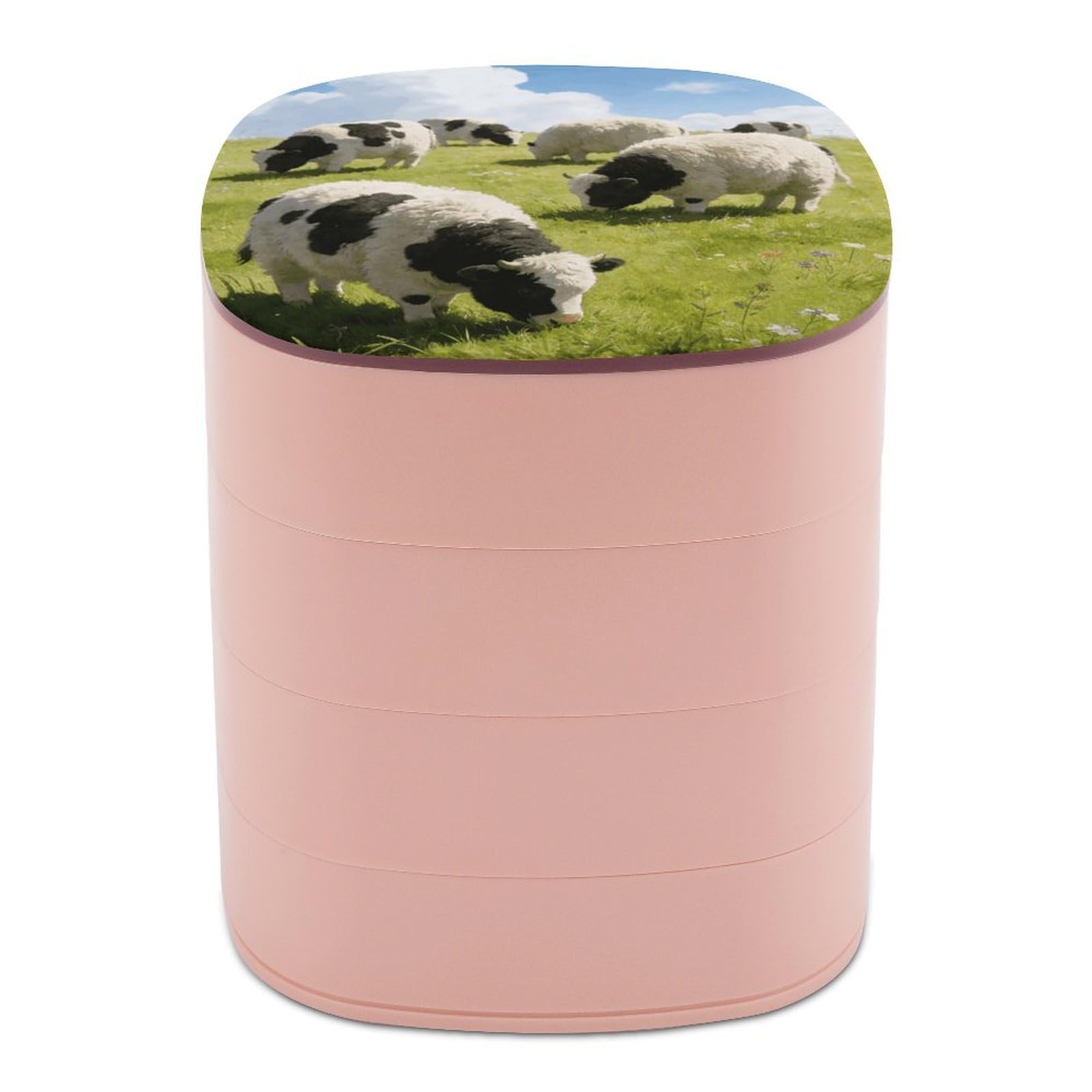 LZQPOEAS Cute Cows Watercolor Jewelry Box Women Jewelry Organizer Travel Jewelry Case Cute Necklace Ring Storage Organizer 4-Layer Rotating Jewelry Tray Case with Mirror for Bracelets