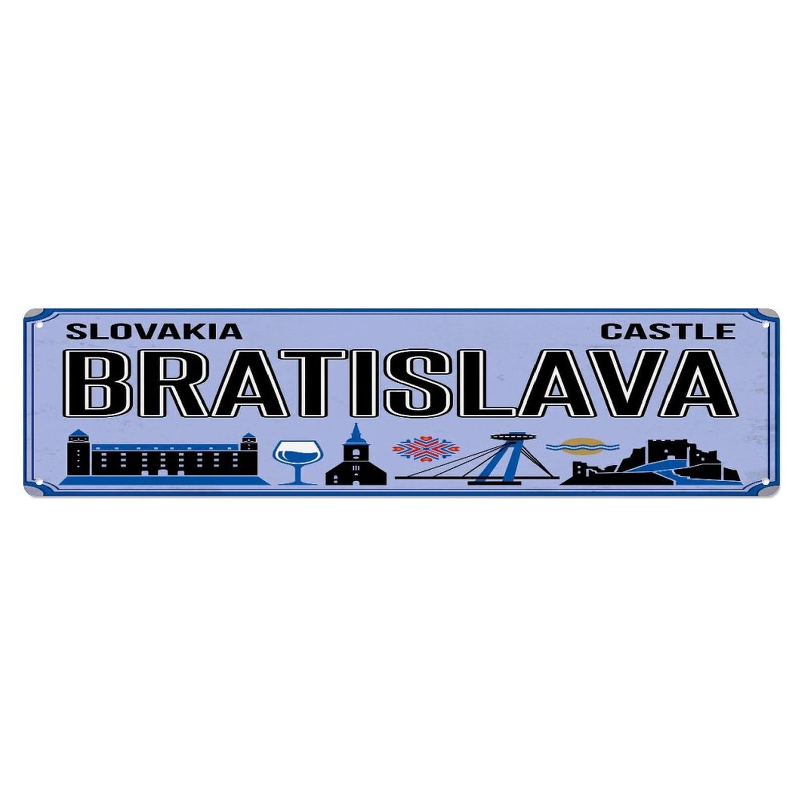 Tgrcjimh Style Metal Tin Sign Vintage Travel Bratislava Castle Devin Wine