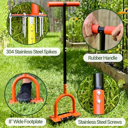 CKLT 39in Lawn Aerator Spike Tool with 304 Stainless Steel Spikes Heavy Duty Lawn Aerator with Wide Foot Plate Rubber Handle for Soil Aeration, Grass & Yard Care - Image 2