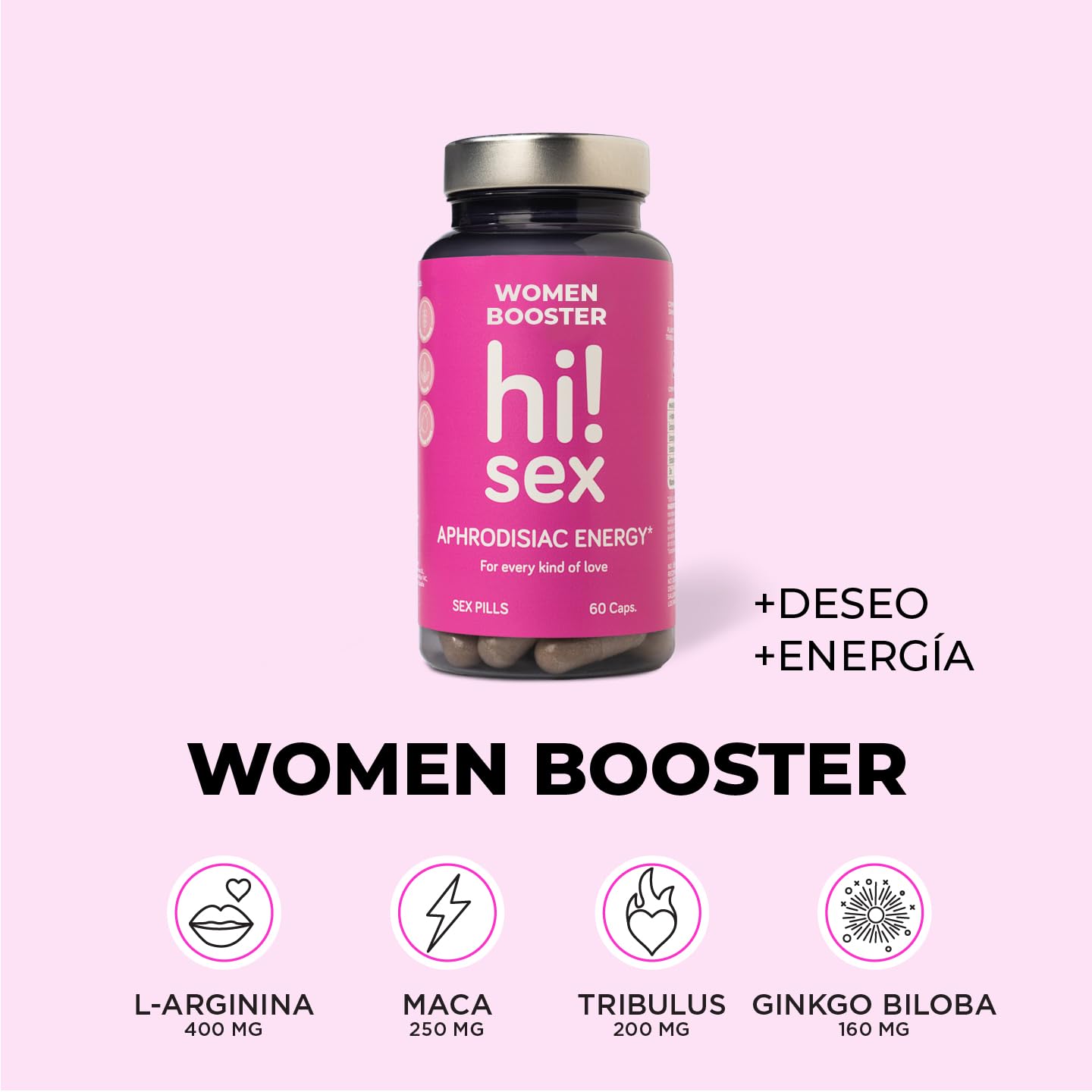 Suplemento Libido Mujer - Fórmula con Maca, Tribulus, L-Arginina y Ginkgo, Apoyo al Deseo Femenino, Energía y Confianza. Ayuda al Balance Hormonal - 60 Cápsulas