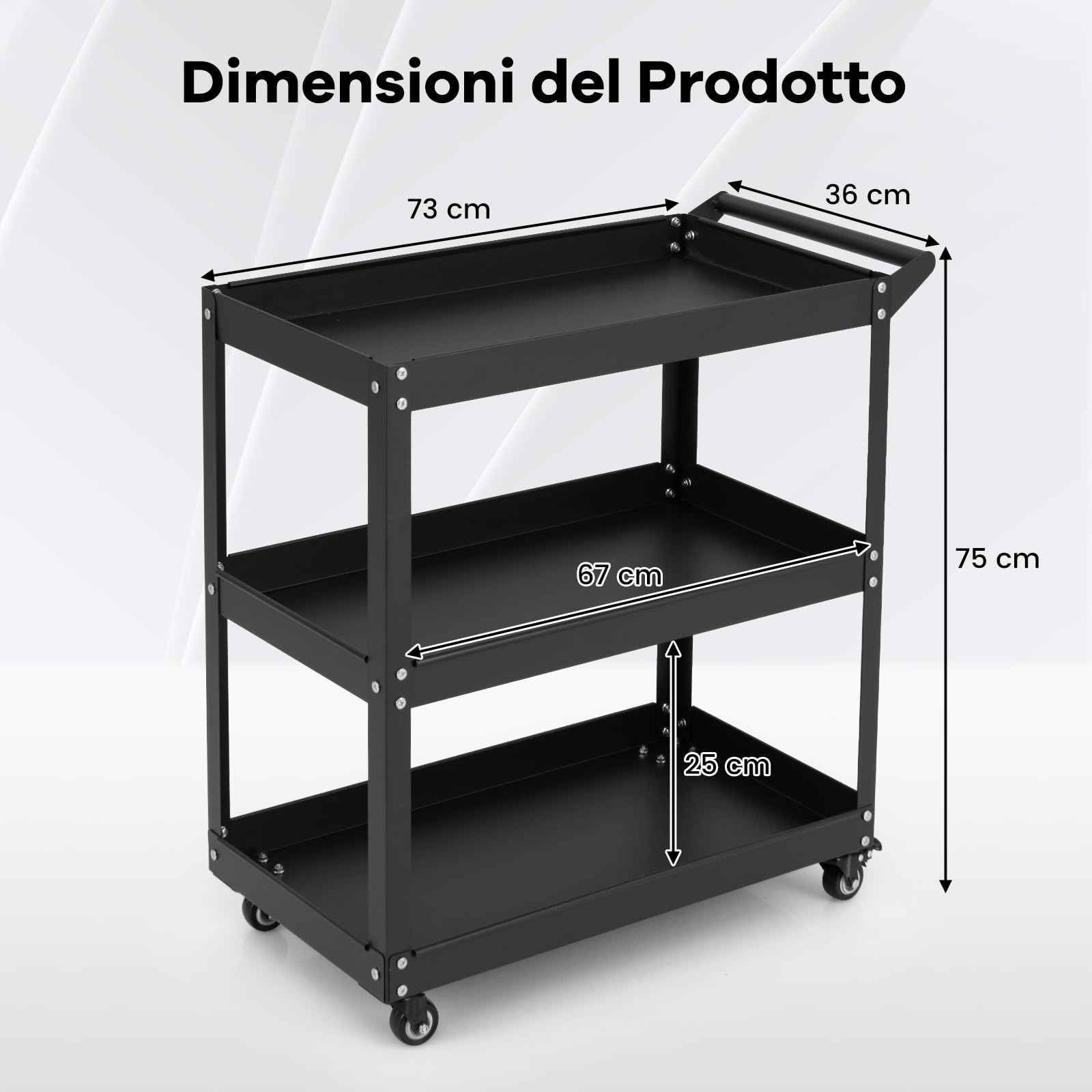 GYMAX Carrello Multiuso Robusto a 3 Ripiani con Maniglia Comoda, Ruote Bloccabili per Magazzino, Garage, Cucina, Officina (Nero)