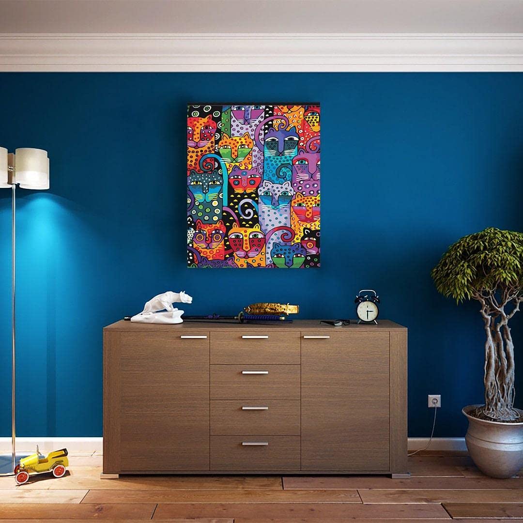 MEIYUDA Dipingere con i Numeri Adulti con Telaio Notte Stellata Gatto, fai da te Paint by Numbers Quadri da Dipingere Numerat, Pittura a Olio Kit, Pittura Adulti Decora la Casa Regalo 30x30cm