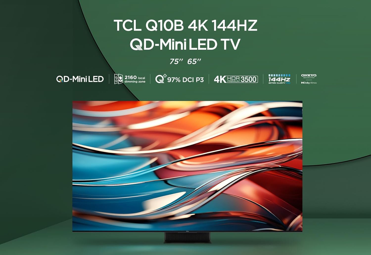 TCL 75Q10B, TV Mini LED 75”, pannello QLED 144Hz, 4K Ultra HD, Google TV (Dolby Vision & Atmos, audio ONKYO 2.1.2, Controllo vocale hands-free, compatibile con Google Assistant & Alexa, AirPlay2) 75 pollici Q10B - Immagine 2