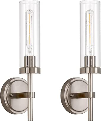 SANTOSTOCK Brushed Nickel Hardwired Wall Sconces Set of 2, Modern ...