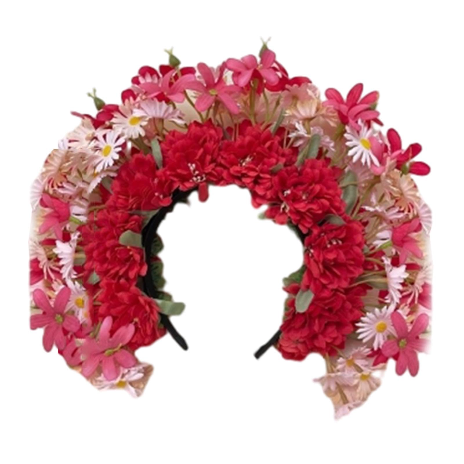 nivaa Han Chinese Flower Wreath Headband Floral Headwear for Festivals Performance red-picture-32