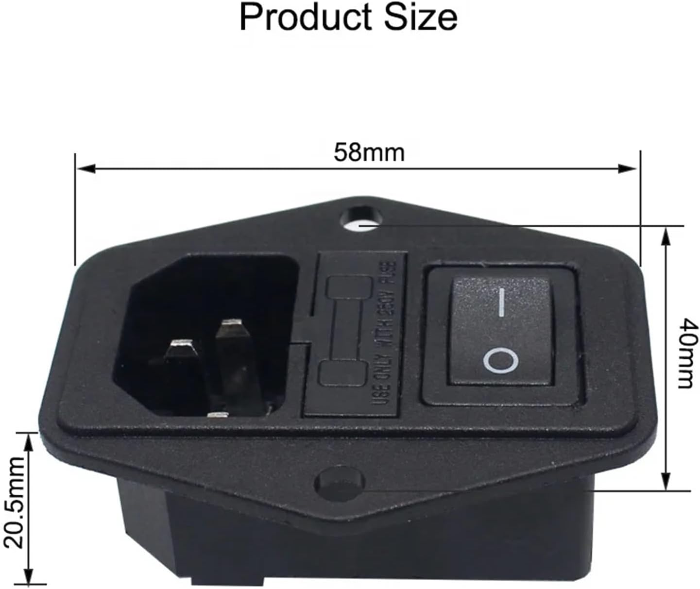 IEC320 C14 Electrical AC Socket 4 pin red LED 250V Rocker Switch 10A Fuse Female Male Inlet Plug Connector 3 pin Socket Mount(Black Switch)