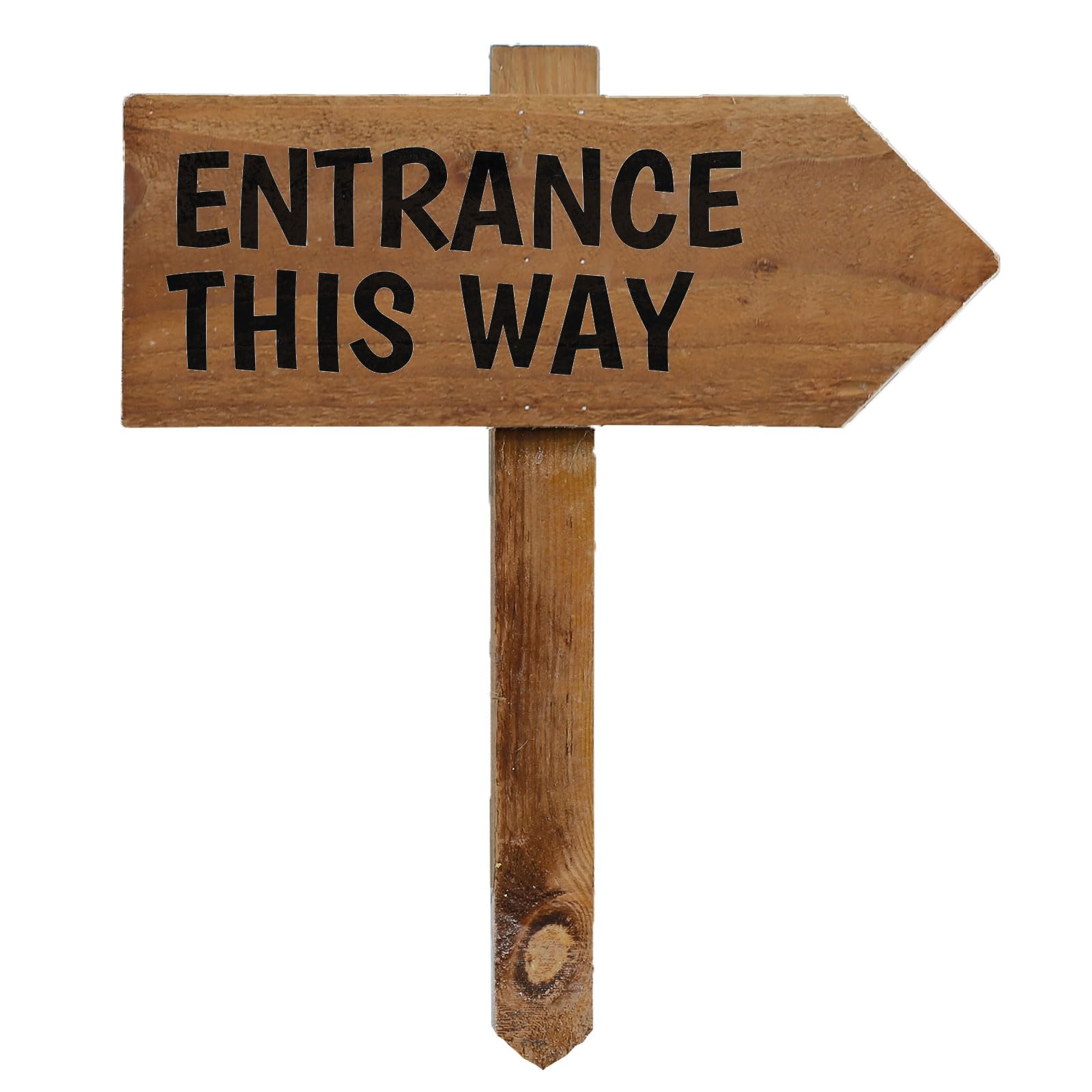 Outdoor Entrance This Way Sign with Stake, Wooden Arrow Pointing Right or Left, Party Pub Shop Garden Sign