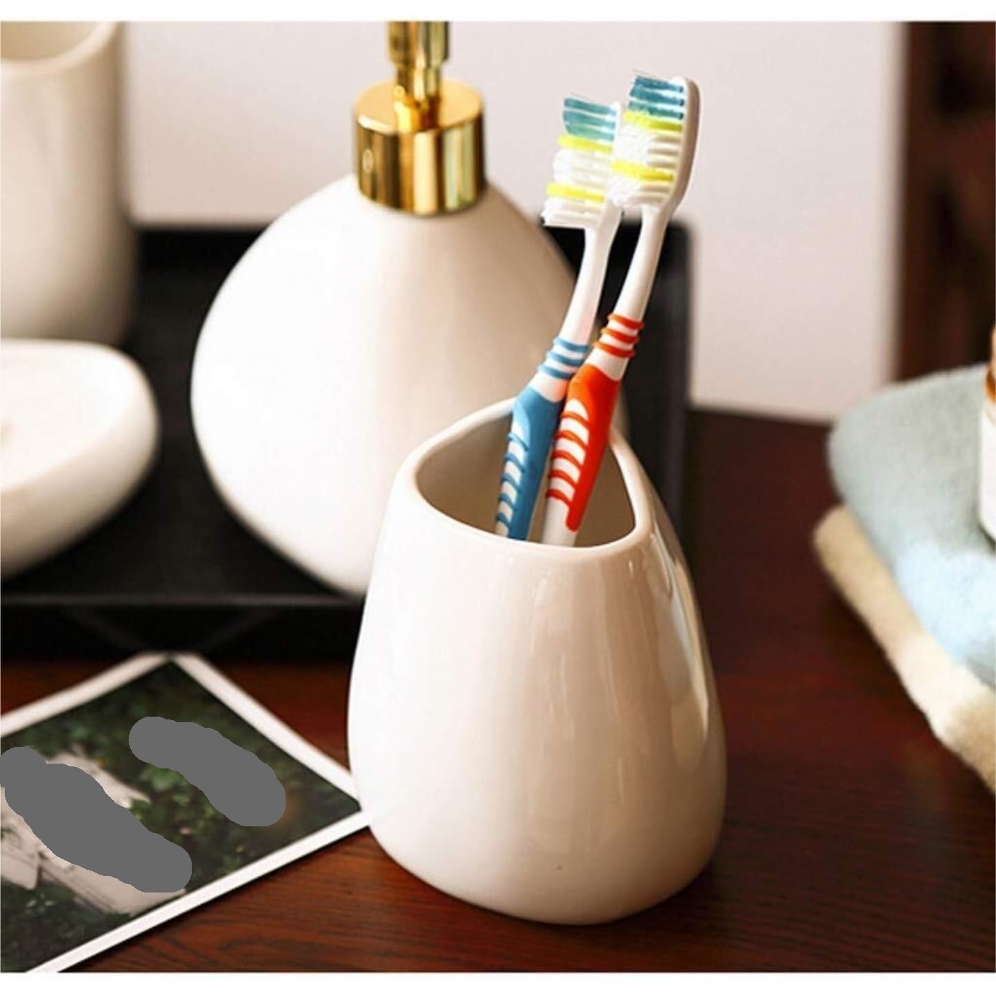 Accesorios De Baño Juego De 5 Accesorios De Baño De Cerámica Que Incluye Soporte para Cepillo De Dientes Y Vaso Set De Baño Accesorios(Gold)
